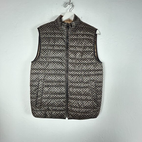 Michael Kors Mens Lightweight Reversible Puffer Vest Small Brown MK Logo Print - Picture 1 of 7